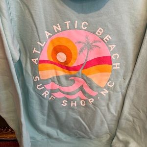 Atlantic Beach Surf Shop hoodie- teal- retro print